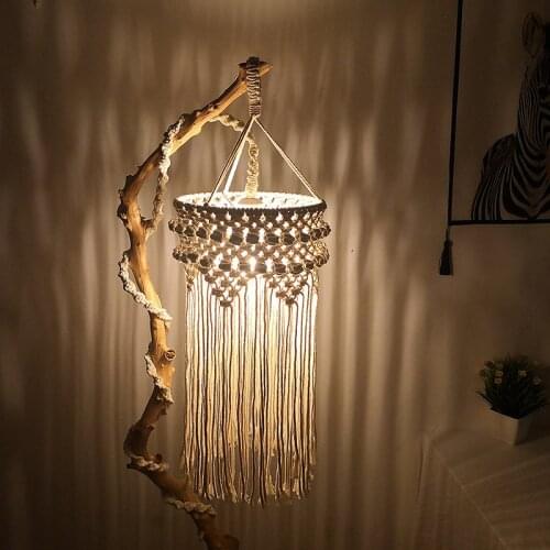 25*50cm Handmade Macrame Light Shade Chandeliers Hanging Lamp Cover Handcraft Tassel Light Cover Macrame Woven Bohemia Tapestry