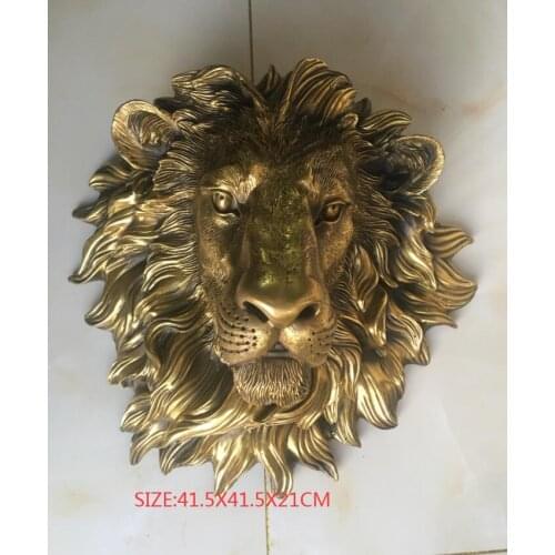 Large Wall Ornaments Palace Display Chinese Fengshui Folk Pure Brass Guard King Lion Head Mask Statue