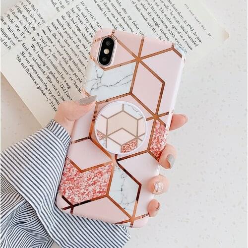 LOVECOM Electroplated Marble Phone Case For iPhone 12 Mini 11 Pro Max XR XS Max 7 8 Plus Kickstand Folded Holder Soft Back Cover