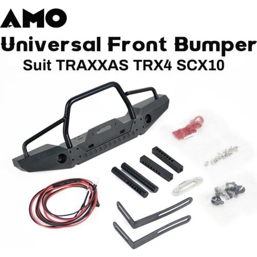 RC Model Car Parts 1/10 Crawler Universal Metal Goat Front Bumper Crash Barrier with LED Light for SCX10 90046 TRASXX TRX4 TRX-4