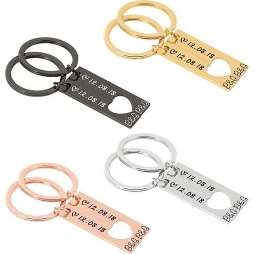 Duoying Custom Heart KeyChain Set Engraved King Date Name Love Keyring Gift Couples Girlfriend Gifts Boyfriends Key Chain Rings