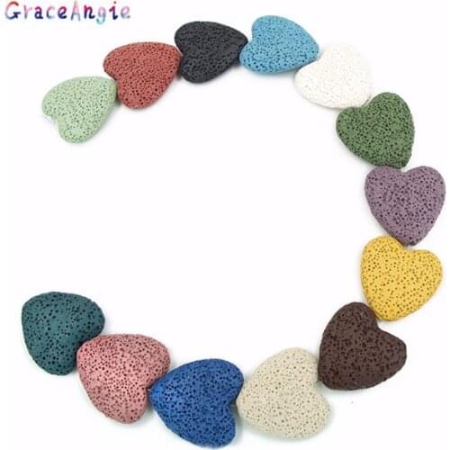 GraceAngie Large Heart shape lava rock stone beads loose beads for jewelry making strand Heart Lava Natural Stone Beads DIY