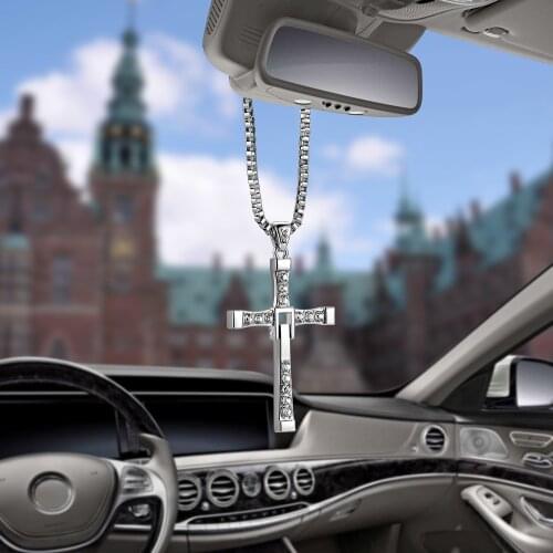 Crystal Metal Christian Cross Automobile Car Rearview Mirror Decoration Hanging Ornament Auto Interior Decor Pendant Car Cross