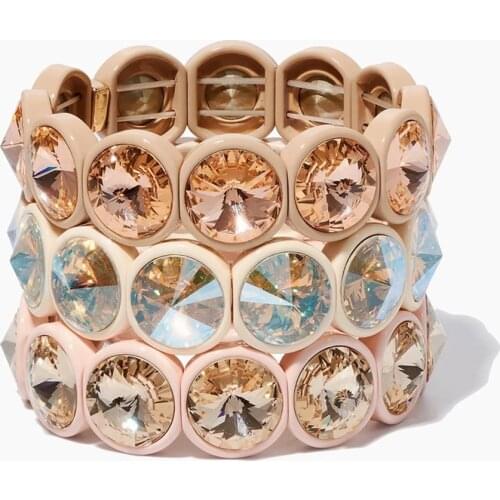 KELITCH Handmade Bright Big Crystal Elastic Bracelet Enamel Stretch Cuff Bangle Rainbow Tile Bead Bracelet For Women Jewelry