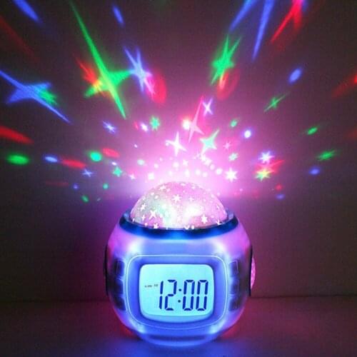Colorful Night Light Projector Lamp Star Sky Music Light Multi-function Glowing Alarm Clock For Baby Room Childrens Nightlight