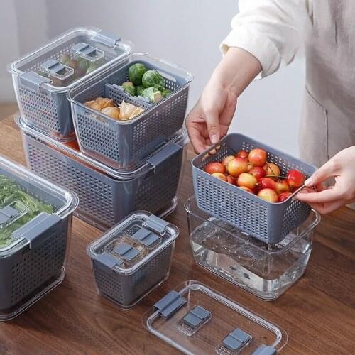 Creative Kitchen Drain Basket Household Fruit Washing Basket with Lid Household Plastic Storage Box Refrigerator Storage Box