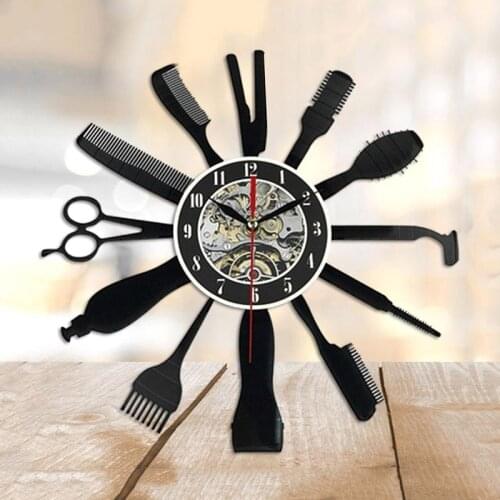 Creative Vinyl Clock CD Record Art Wall Clock Hairdresser Barber Tools Design Clock