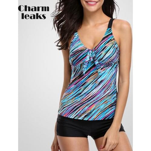Charmleaks Tankini Set Women Swimwear Retro Floral Print Swimsuits Bathing Suit Push Up Bikini Set Beach Wear Bikini