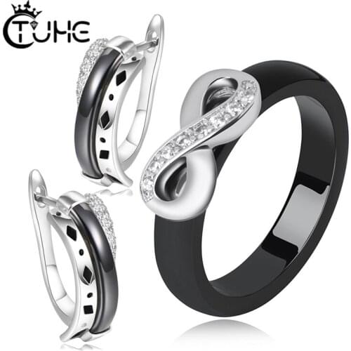 Ceramic Jewerly Sets Wedding Bridal Set Stud Earring Jewelry Women Rhinestone Australia Infinity Ring for Women Christmas Gift