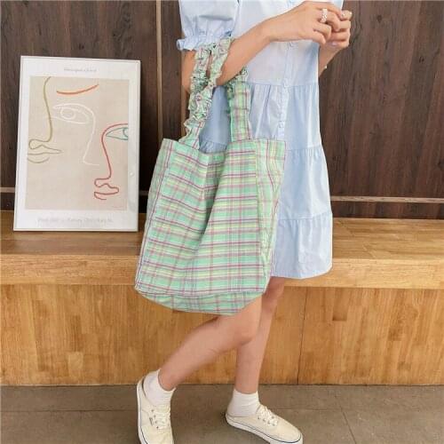 New Korean Version of the Plaid Pleated Cloth Bag Female Small Fresh Fashion Shopping Bag Shoulder Bag Fashion Handbag