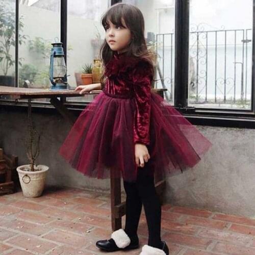 2019 New Princess Cute Warm Infant Baby Girl Velvet Dress Turtleneck Ruffle Solid Lace Tutu Dress Spring Autumn Winter Outfit