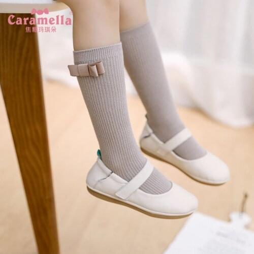 Caramella New Kids Stockings Toddlers Girls Big Bow Long Soft Stockings Cotton Knit Baby Girl Stocking Kids Kniekousen Meisje