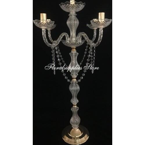 New arrival 90 cm Tall 5 Arms metal candlesticks Acrylic Candle Holder Wedding centerpiece table decoration candelabra