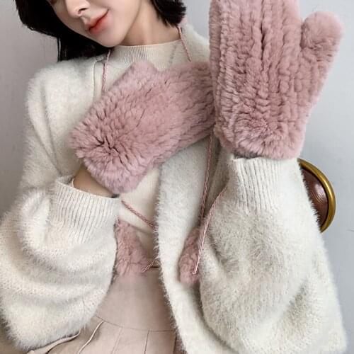New Fashion Style Real Rex Rabbit Fur Gloves Winter Thick Warm Soft Real Fur Mittens Top Quality S2424