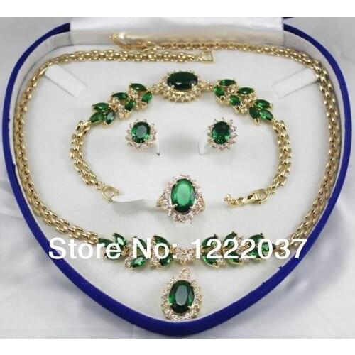 NEW Green Zircon Womens Wedding Jewelry Set +Box