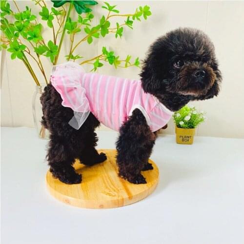 Dog clothes pink striped gauze dress cat clothes teddy vest Schnauzer clothing