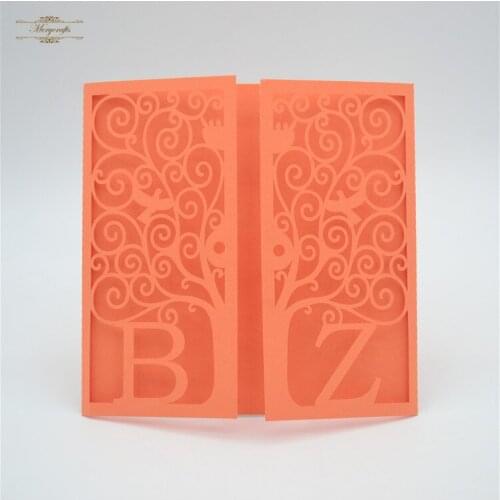Personalized luxury laser cut monogram wedding invitations tree