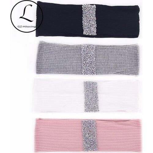 Casual Woman Rhinestones Ribbon Headbands Headwear Thin Cotton Ribbed Hair band Accessories Party Gifts For Ladies Young Girls