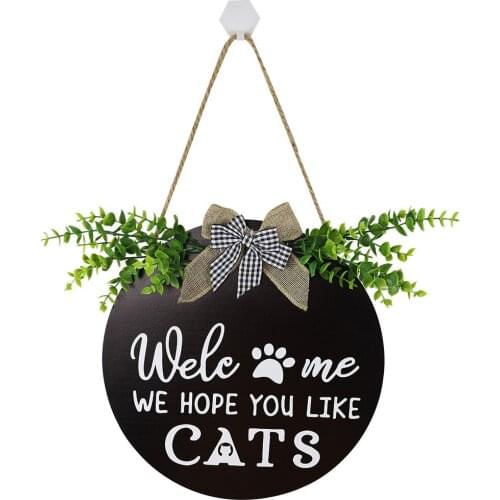 Welcome Wreath Front Door Sign We Hope You Like Dogs/Cats for Front Porch Decor, Dogs/Cats Lovers Housewarming Home Decoration