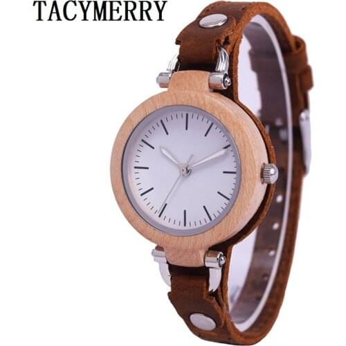 Simple Maple Wood Watch For Women With Genuine Leather Strap Fashion Chrismas Gifts For Wife In a Box