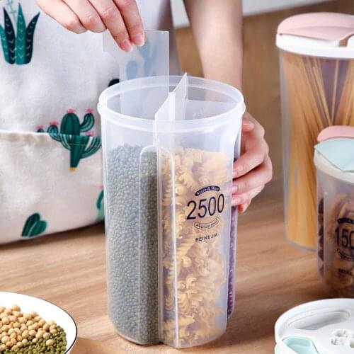 Transparent Grain Snack Storage Box Plastic Kitchen Compartment Barrel Household Sealed Cereal Food Storage Containers Jar