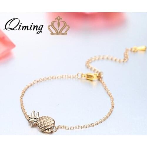 QIMING Pineapple Charm Bracelet Female Summer Fruit Chain Link Friendship Women Bracelets Bangles Cute Birthday Gift For Girls