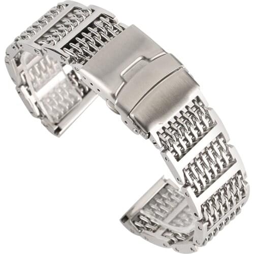 Luxury Silver/Black Mesh Stainless Steel Watch Band Adjustable Fold Clasp Men Watches Strap Replacement Bracelet 20/22/24mm
