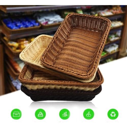 Rattan Woven Storage Basket Plastic Rectangular container Kitchen Storage Organizer merchandise Display Basket for Home Decor