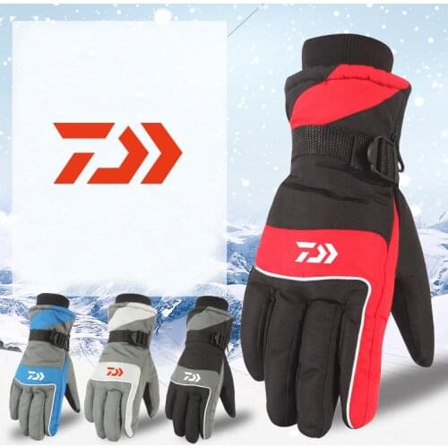 Daiwa Fishing Gloves Mens Winter Outdoor Thickened Cold-proof Waterproof Sports Riding Motorcycle Fishing Gloves Ski Gloves
