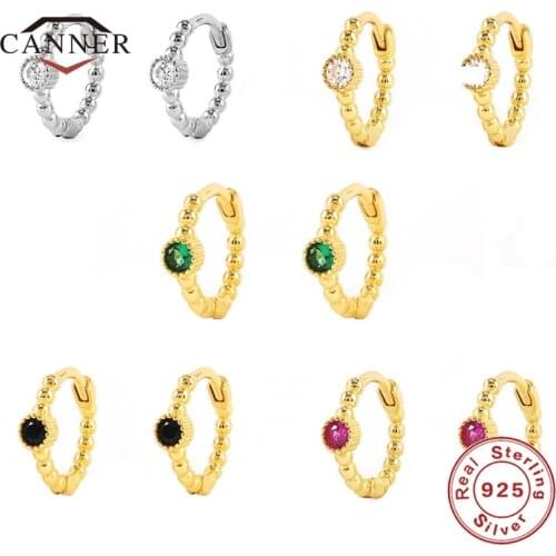 CANNER 925 Sterling Silver Round Bead Diamond Ear Hoop Earrings for Women/men Gifts Zircon Piercing Small Huggie Earring Jewelry