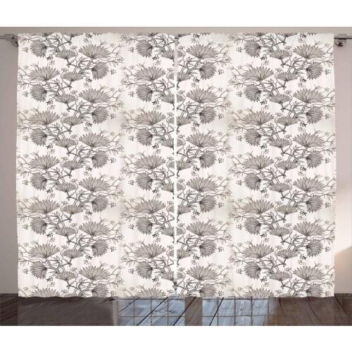 Retro Chrysanthemums Curtains Abstract Floral Design Satin Fabric Drapes for Living Room Bedroom 2 Panel Window Set