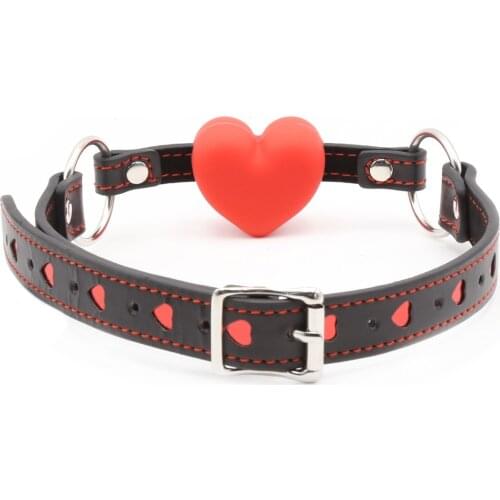 Heart Mouth Gag Silicone Ball Gag PU Leather Stuffed Mouth Ball Adult Sex Toys Bondage Restraints Sex Tools for Sale Sex Games
