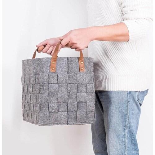 Collapsible Felt Laundry Storage Basket Bins Foldable Handmade Felt Fabric Storage Containers with Handle Laundry Basket