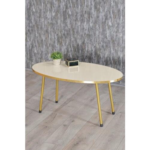 Medium Coffee Table Cream Ellipse Metal Toe Gold foot coffee table center table