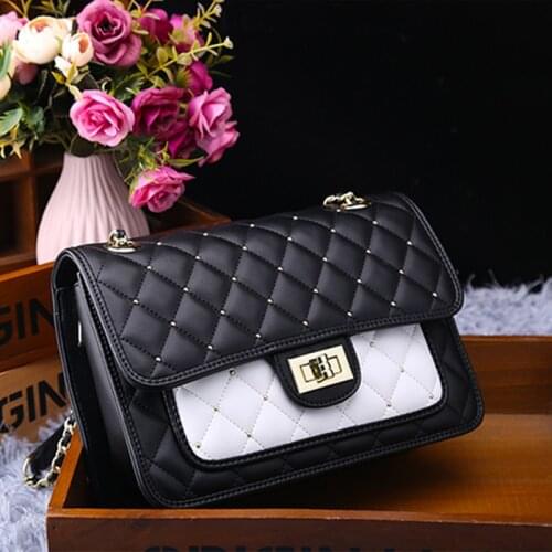 Genuine Leather Sheepskin Handbags 2021 New Fashion Rhombic Rivet Chain Bag Wild Single Shoulder Messenger Small Square Bag Sac