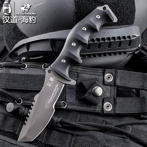 HX OUTDOORS 440C Blade Tactical Straight Hunting Knife K10 Handle Camping Survival Rescue Knives With K Sheath EDC tool