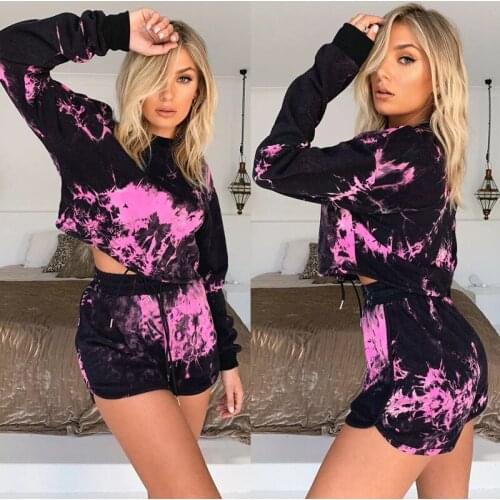 Comfortable Pajamas Plus Size Womens Sexy Long-sleeved Drawstring Shorts Casual Printing Pajama Set Women Two Piece Set Summer