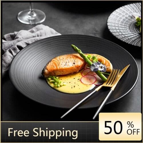 Vintage Black Dinner Plates Porcelain Modern Salad Plates Nordic Dessert Pasta Plate Fruit Food Serving Dish Pratos Home HX50DP