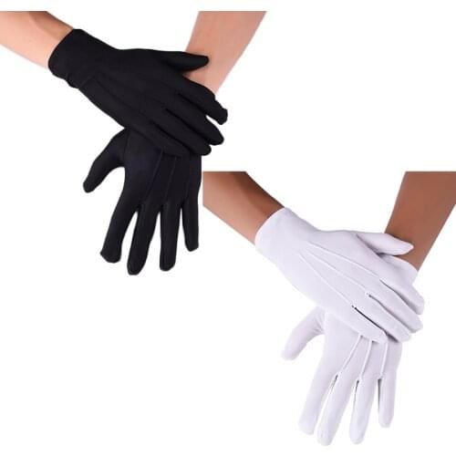 Y166 Men Spandex Black White Parade Gloves Formal Tuxedo Costume Honor Guard Mittens