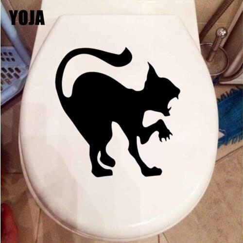 YOJA 22.7X24.5CM Scary Cat Wall Decals Toilet Seat Stickers Home Decorations T5-0092