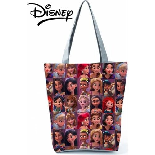 Disney Princess Printed Handbags Cartoon Shoulder Bag High Capacity Women Shopping Bag Fashion Storage Bag Polyester Beach Bag