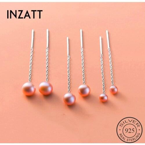 INZATT Real 925 Sterling Silver Round Pearl Chain Tassel Dangle Drop Earrings Minimalist Fine Jewelry For Fashion Women