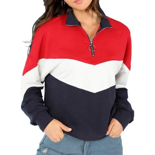 Zuolunouba 2020 New Autumn And Winter Zipper Stand Collar Women Pullover Urban Casual Loose Contrast Color Ladies Sweatshirt