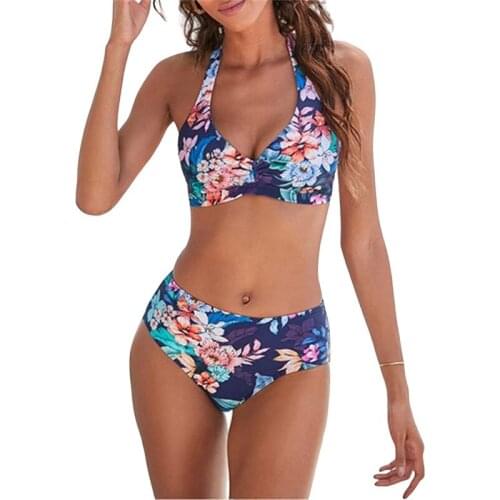Women Floral Print Two Piece Swimsuit For Women Push-Up Padded Bikini Swimwear High Waist Bathing Suit
