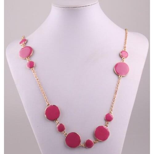 Free Shipping New arrive fuchsia enamel round metal Gold Chain women long necklace holiday gift