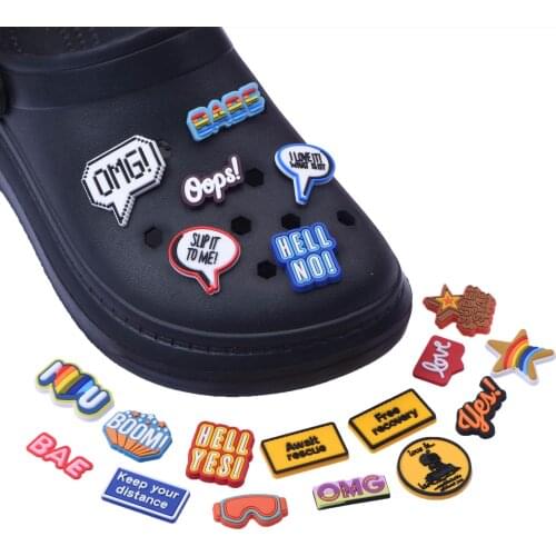 1 PCS Soft PVC Shoe Charms Hell YES OMG JIBZ Accessories I LOVE YOU for Shoes Decoration Opps Series Shoe Croc JIBZ Charm