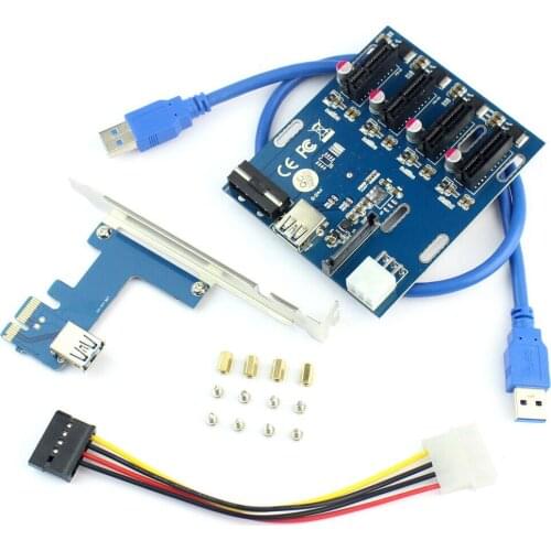2 PACK - PCI-E 1 to 4 PCI Express 1X Riser Card to 4 PCI-E HUB Adapter ITX to External