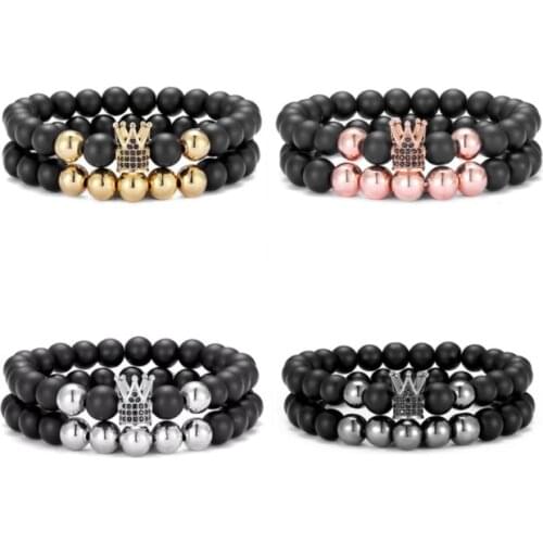 2pcs/lot 8mm ball crown gold silver copper cz zircon cubic zirconia beads bohemian Bracelet Stone Bangles cvg3d