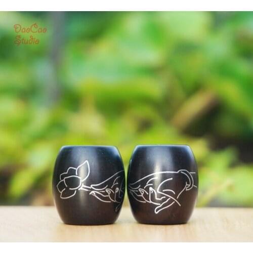 20mm Black Barrel Beads Sterling Silver Carved Buddha hold Lotus Mala Bead Japa Beads Bracelet Jewelry Findings DIY Accessories