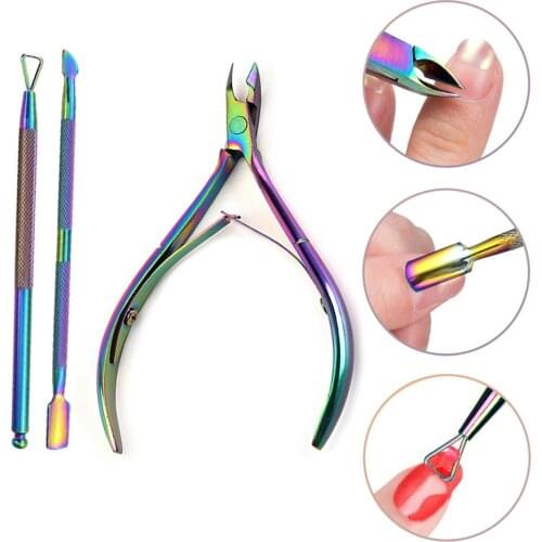 3PCS Stainless Steel Nails Cuticle Nipper Pusher Remover Polish Scrapper Set for Home Professional Manicure Nail Care Tools